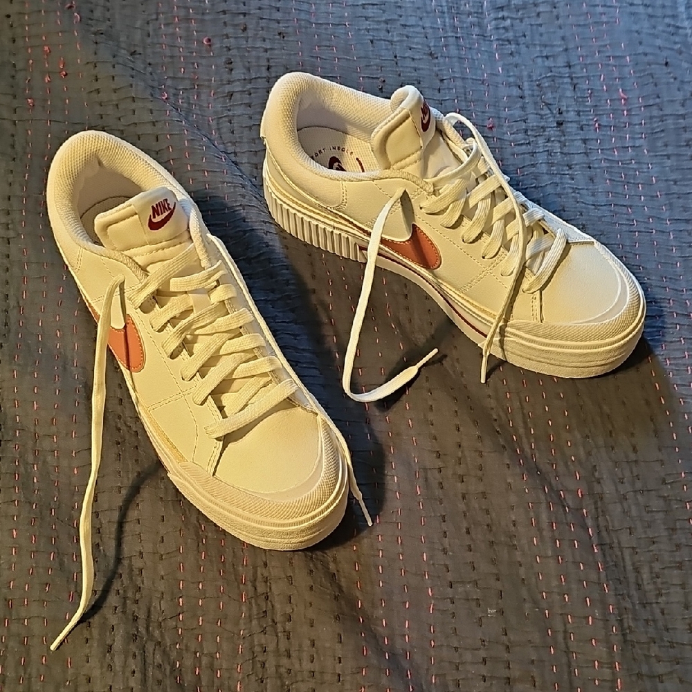 Nike White and Pink Classic Sneakers